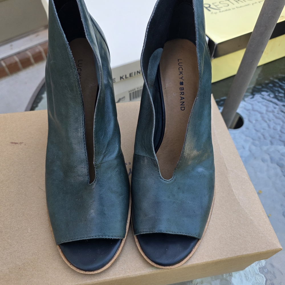 Lucky Brand Teal Leather Peep-Toe Ankle Booties - Picture 3 of 3